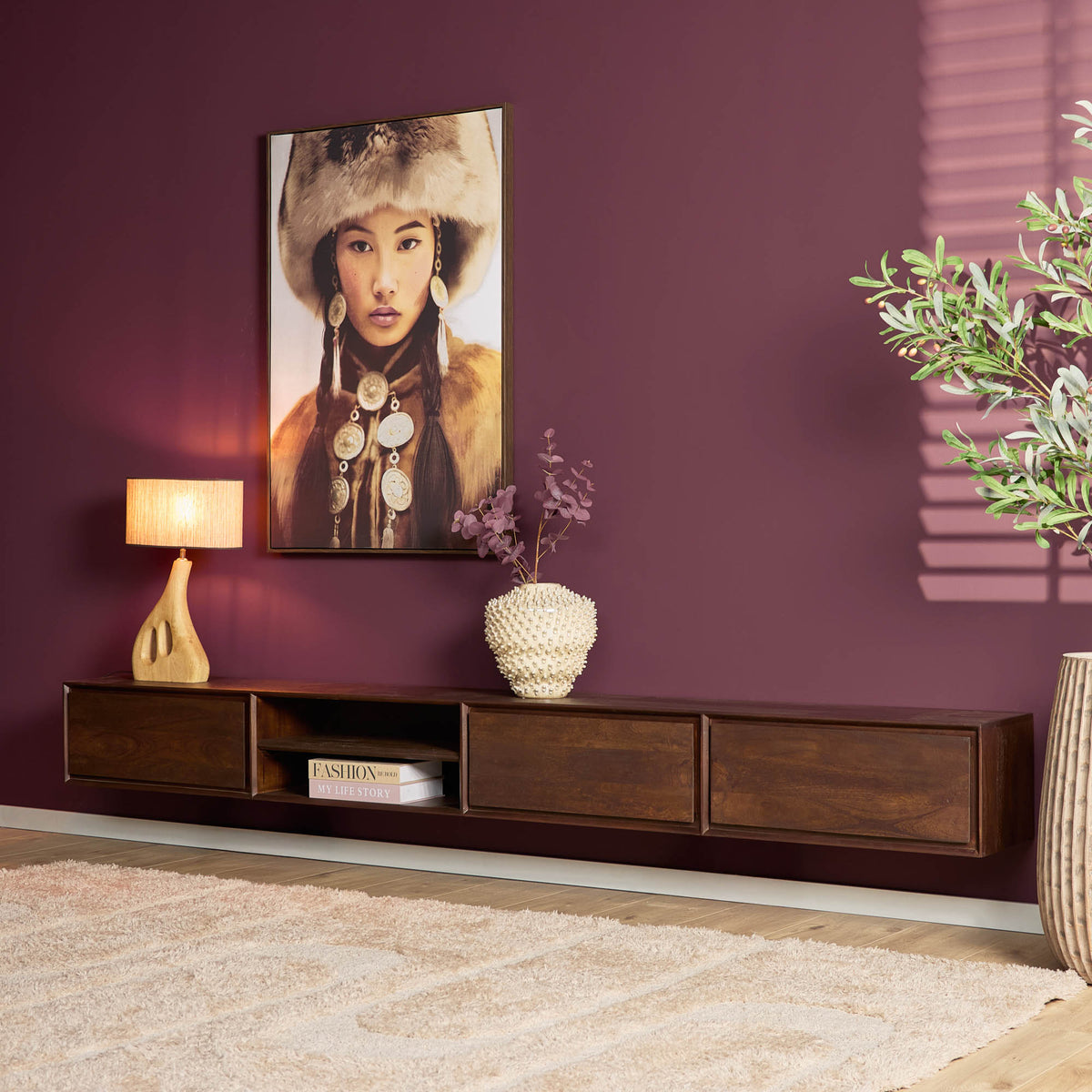 Mobile TV sospeso Ambiance in legno di mango marrone 280 cm Starfurn