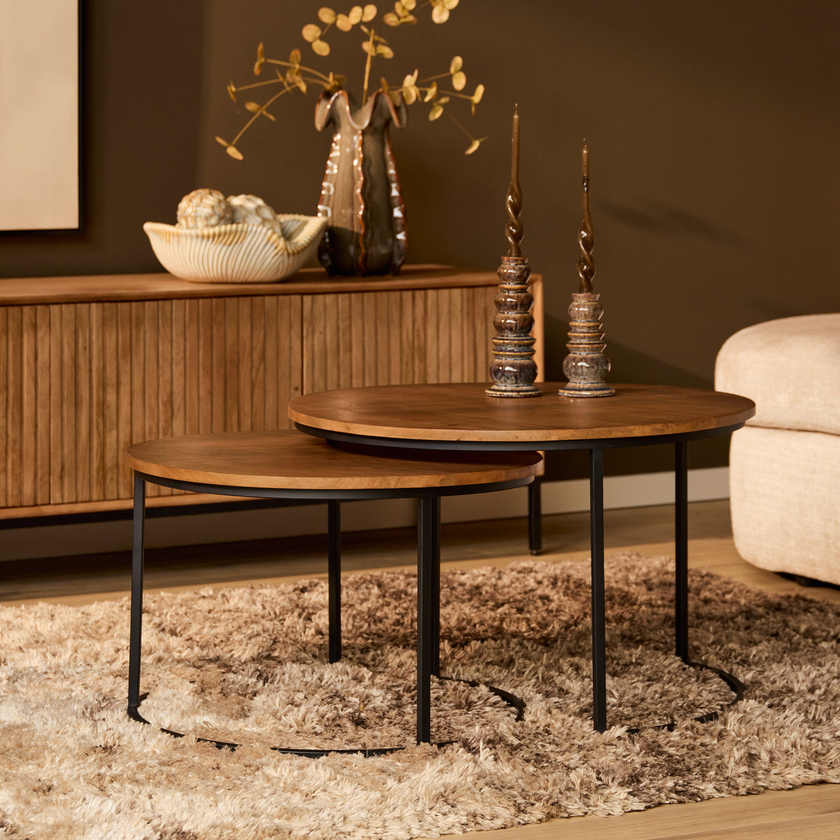 Set di 2 tavolini da salotto Madison in legno di mango naturale Starfurn