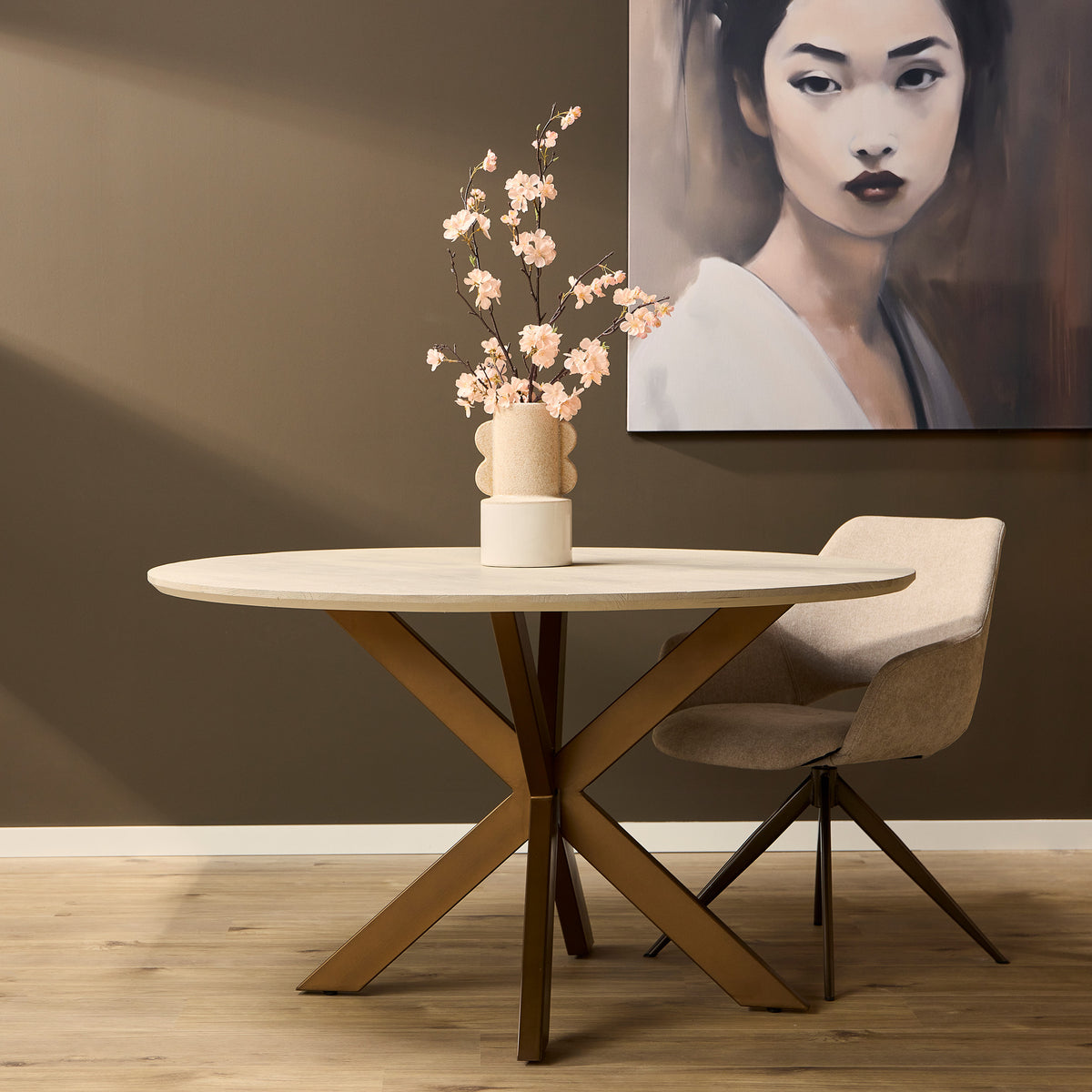 Tavolo da pranzo Madison in legno di mango color sabbia, rotondo, 150 cm, Starfurn