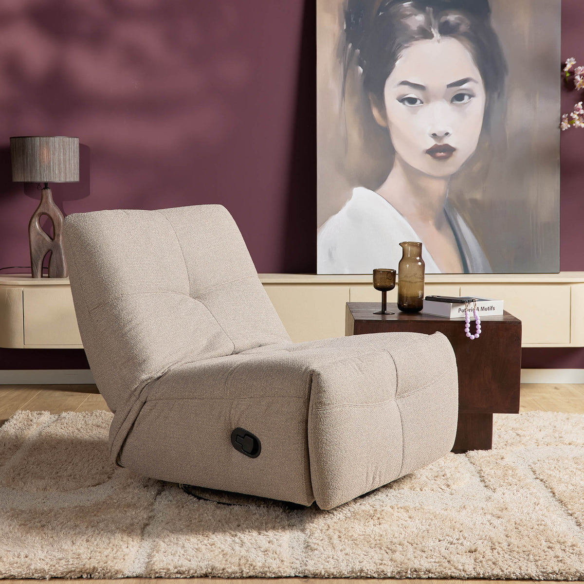 Poltrona relax Lazy in tessuto taupe Starfurn