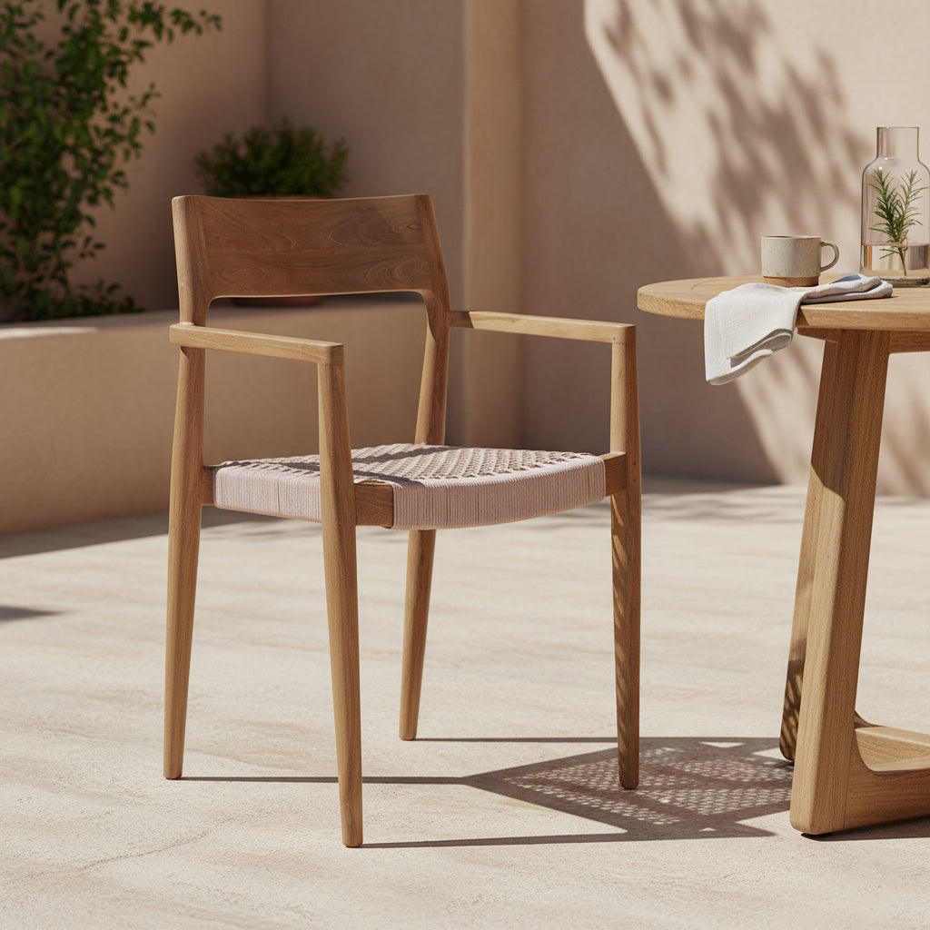 Freya Sedia da pranzo in teak con braccioli Naturale Set da 2 Raw Materials