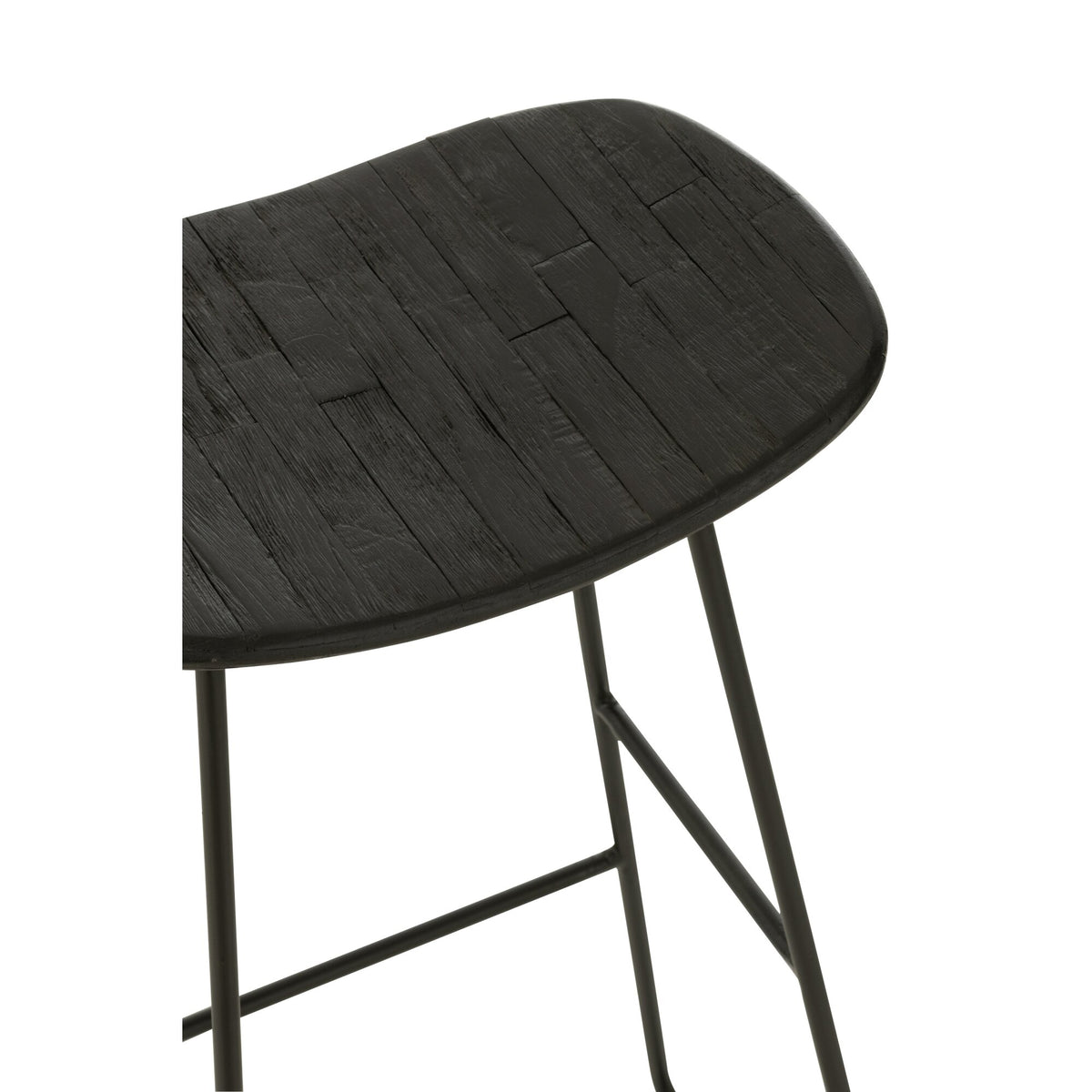 Sgabello da bar rettangolare in teak riciclato nero Large J-Line