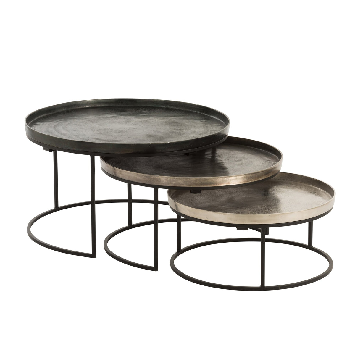 Set di 3 tavolini rotondi in alluminio nero/mix J-Line