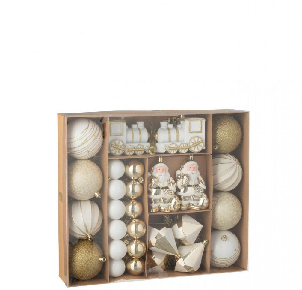Scatola Da 55 Palline Di Natale In Plastica Color Oro/Bianco J-Line