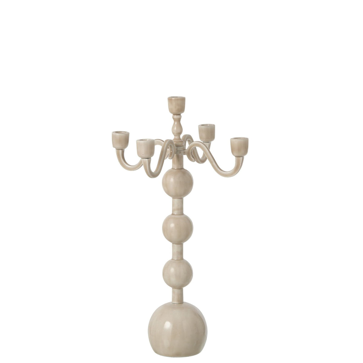Portacandele a 5 bracci con sfere in alluminio, beige chiaro, grande, J-Line