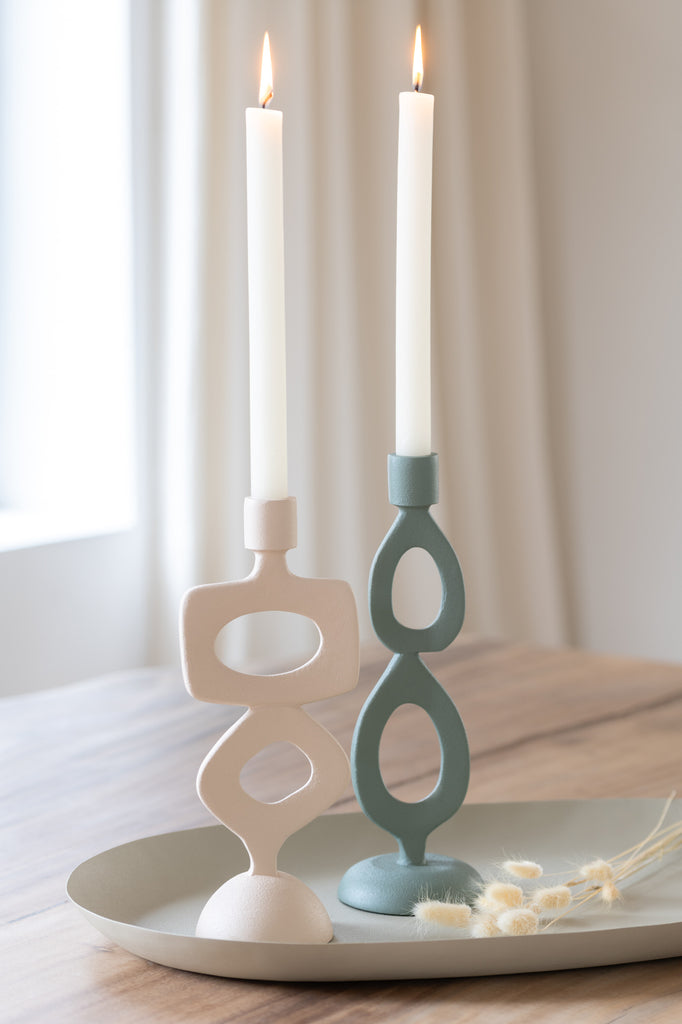Kaarshouder Ringen Aluminium Groen Set van 2 - Kandelaar - J-Line - livinglovely.nl