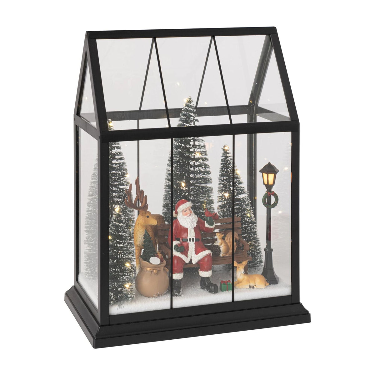 Babbo Natale a LED con Animali in Vetro Multicolore Medio J-Line