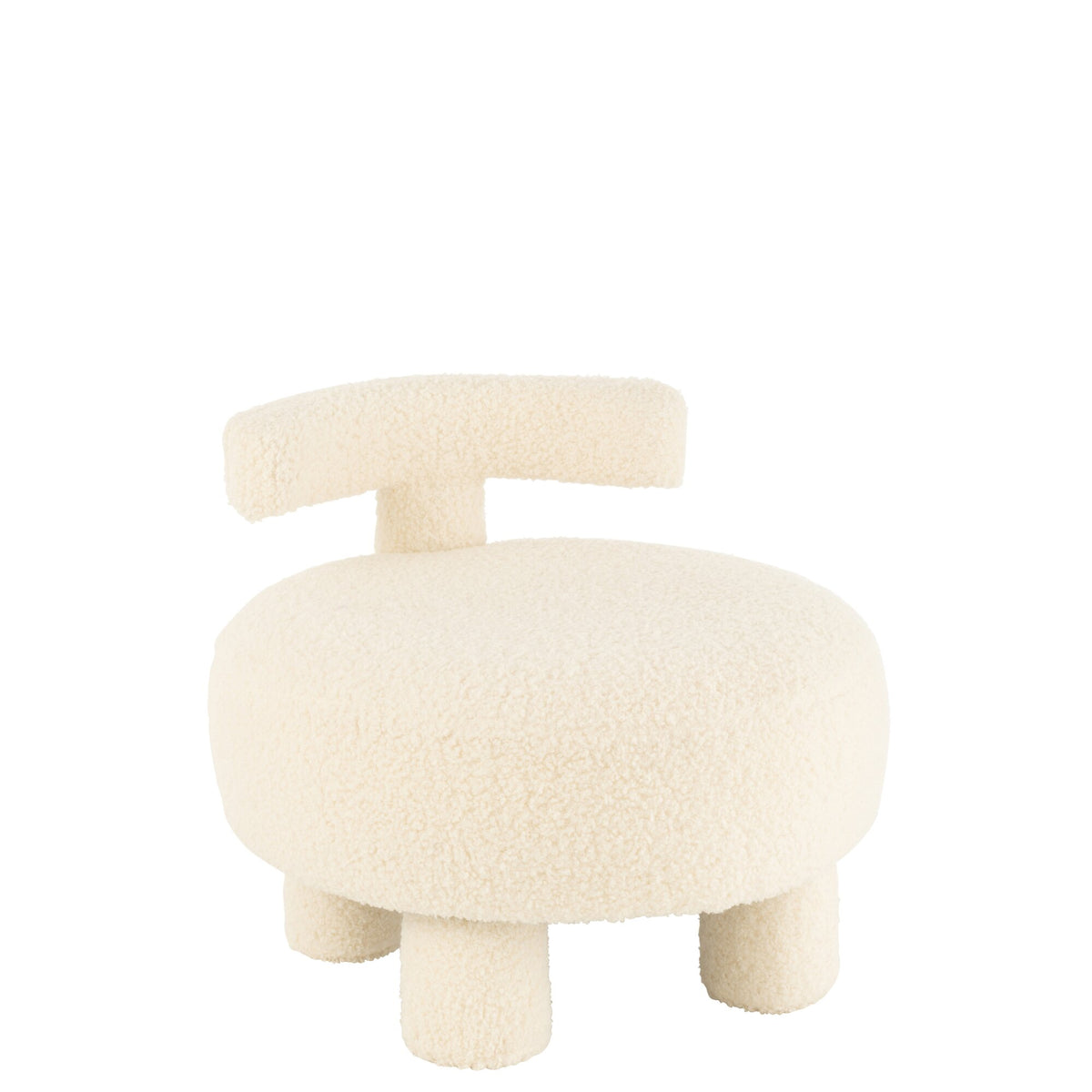 Sgabello Rotondo Con Schienale Bouclé Bianco J-Line