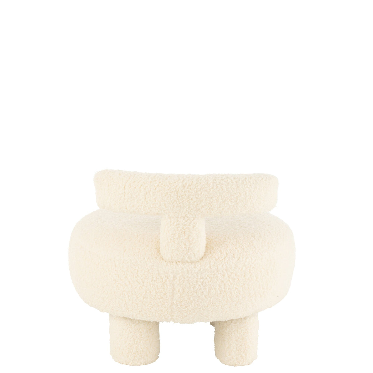 Sgabello Rotondo Con Schienale Bouclé Bianco J-Line