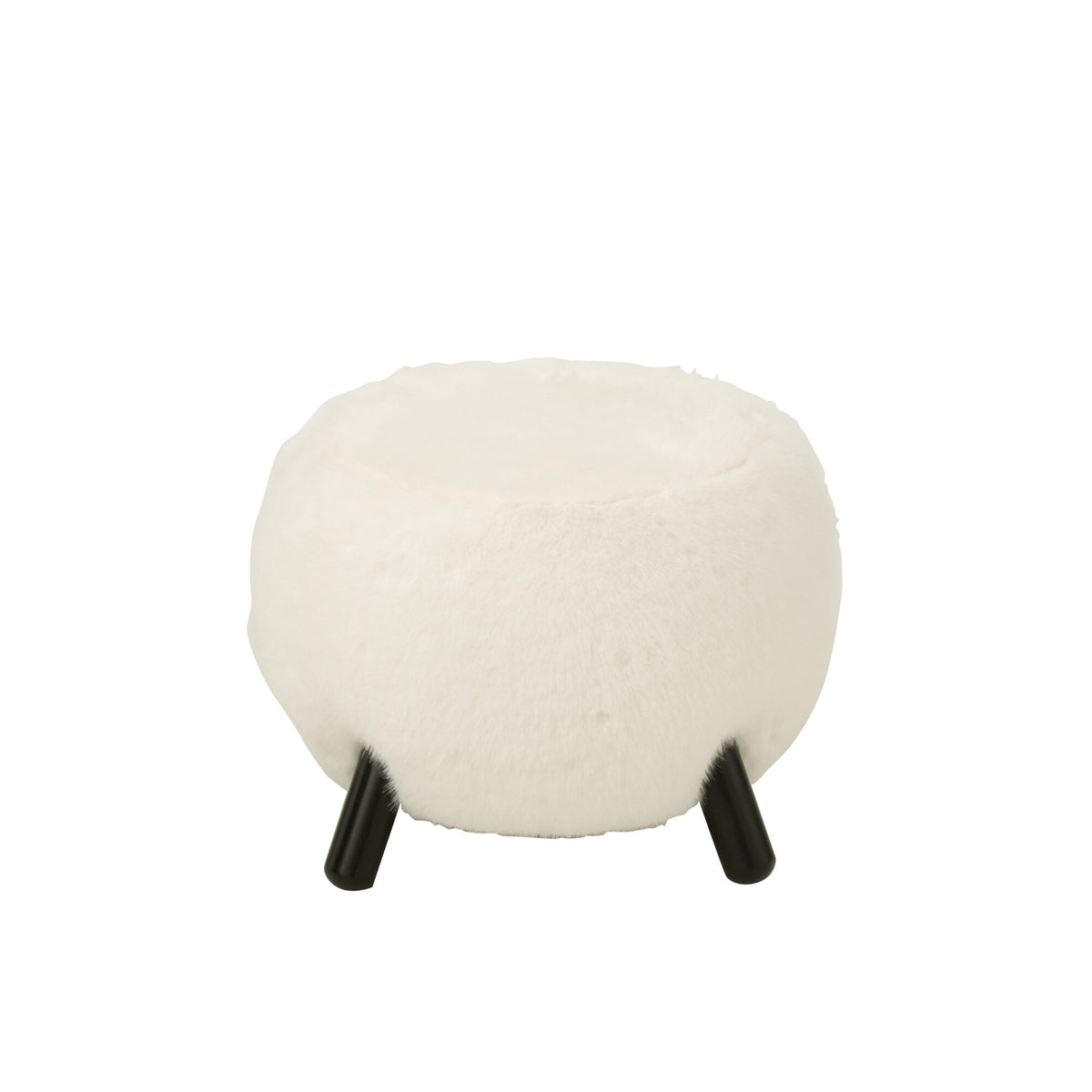 Sgabello Bianco con Gambe in Legno e Morbida Finta Pelliccia J-Line