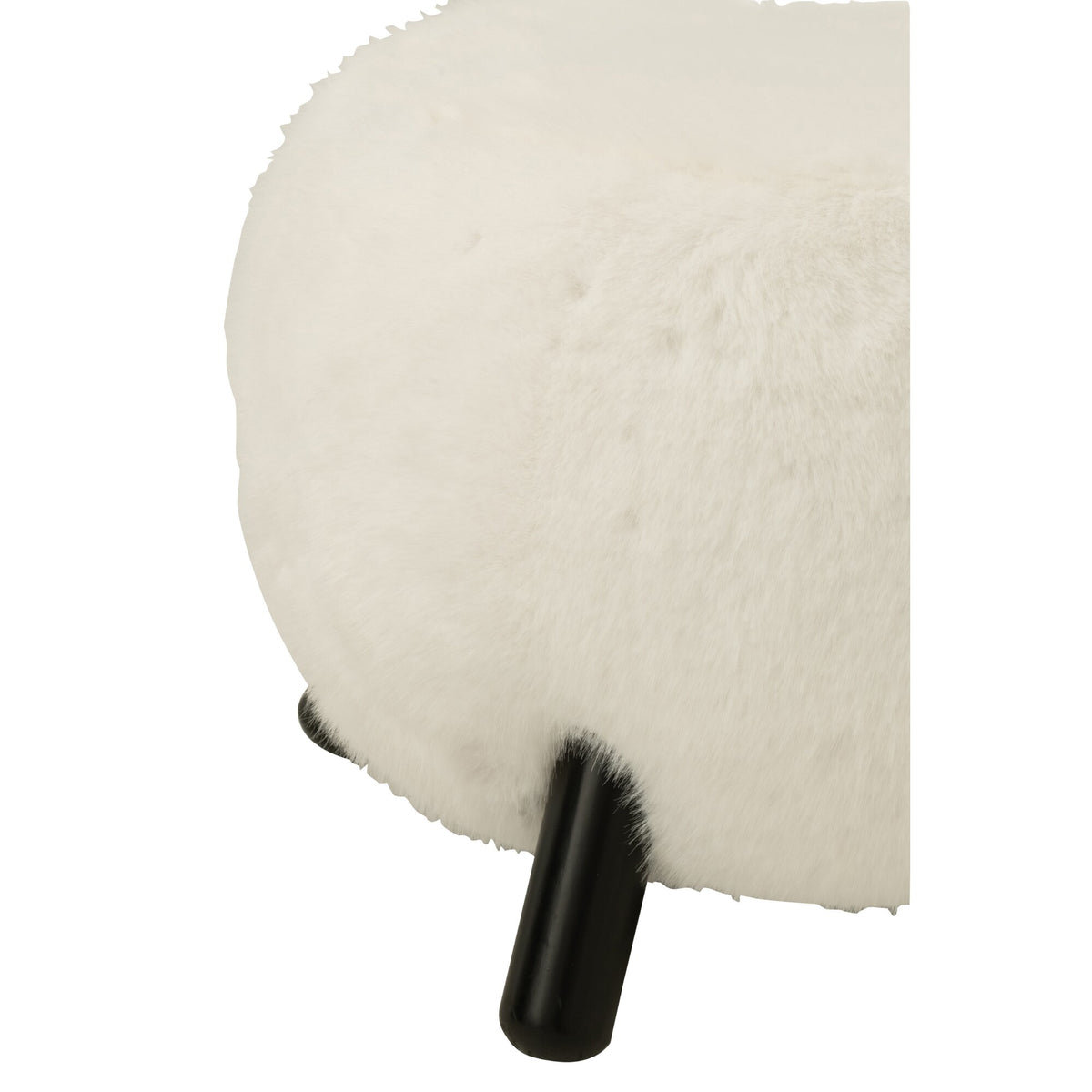 Sgabello Bianco con Gambe in Legno e Morbida Finta Pelliccia J-Line