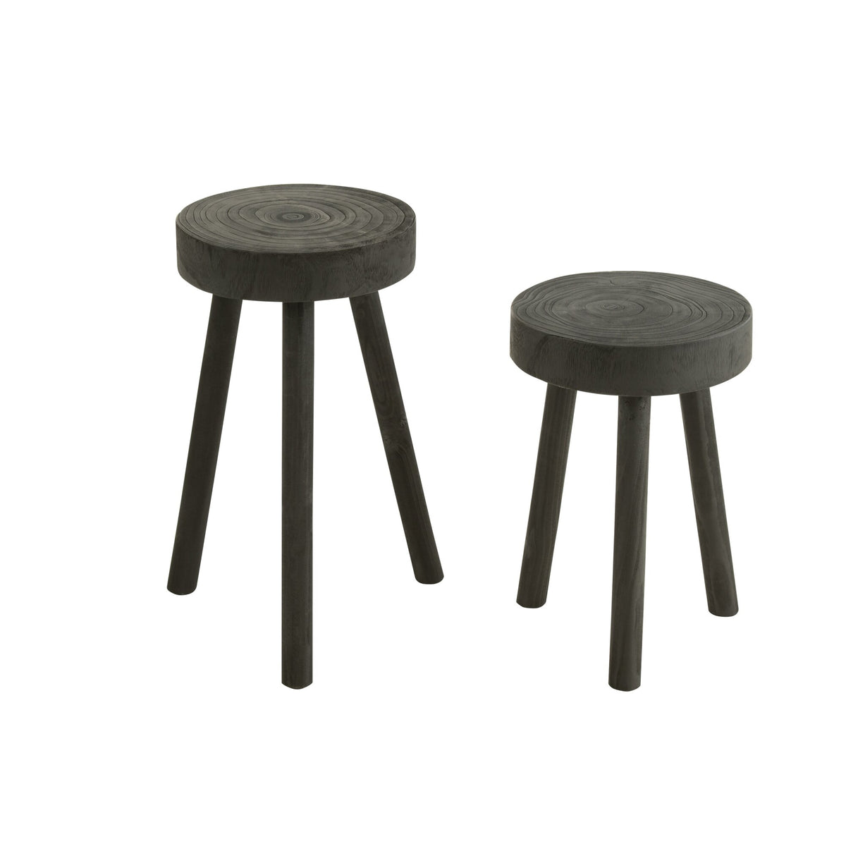 Set di 2 sgabelli in legno di paulownia neri J-Line