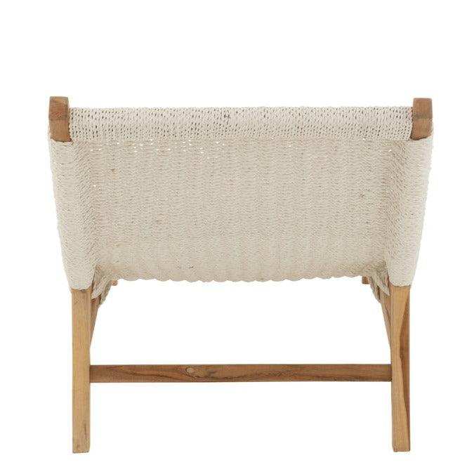 Ligstoel + Kussen Geweven Plastiek/Teak Wit - Ligbed - J-Line - livinglovely.nl