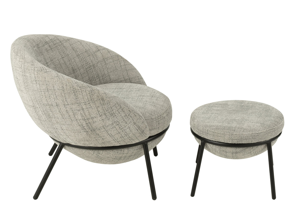 Loungstoel + krukje Napoli Grijs J-Line - Loungestoel - J-Line - livinglovely.nl
