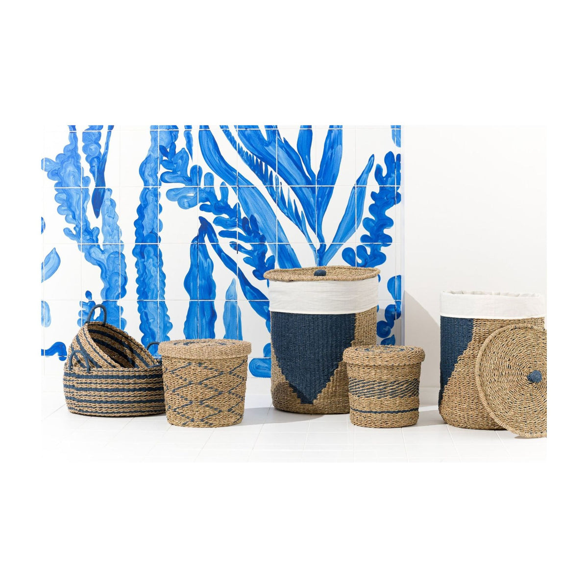 Cesti in carta a righe naturale/blu, set da 2, J-Line