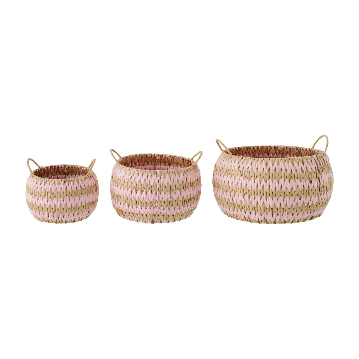 Cesti con manici a righe color naturale/rosa chiaro, set di 3 J-Line