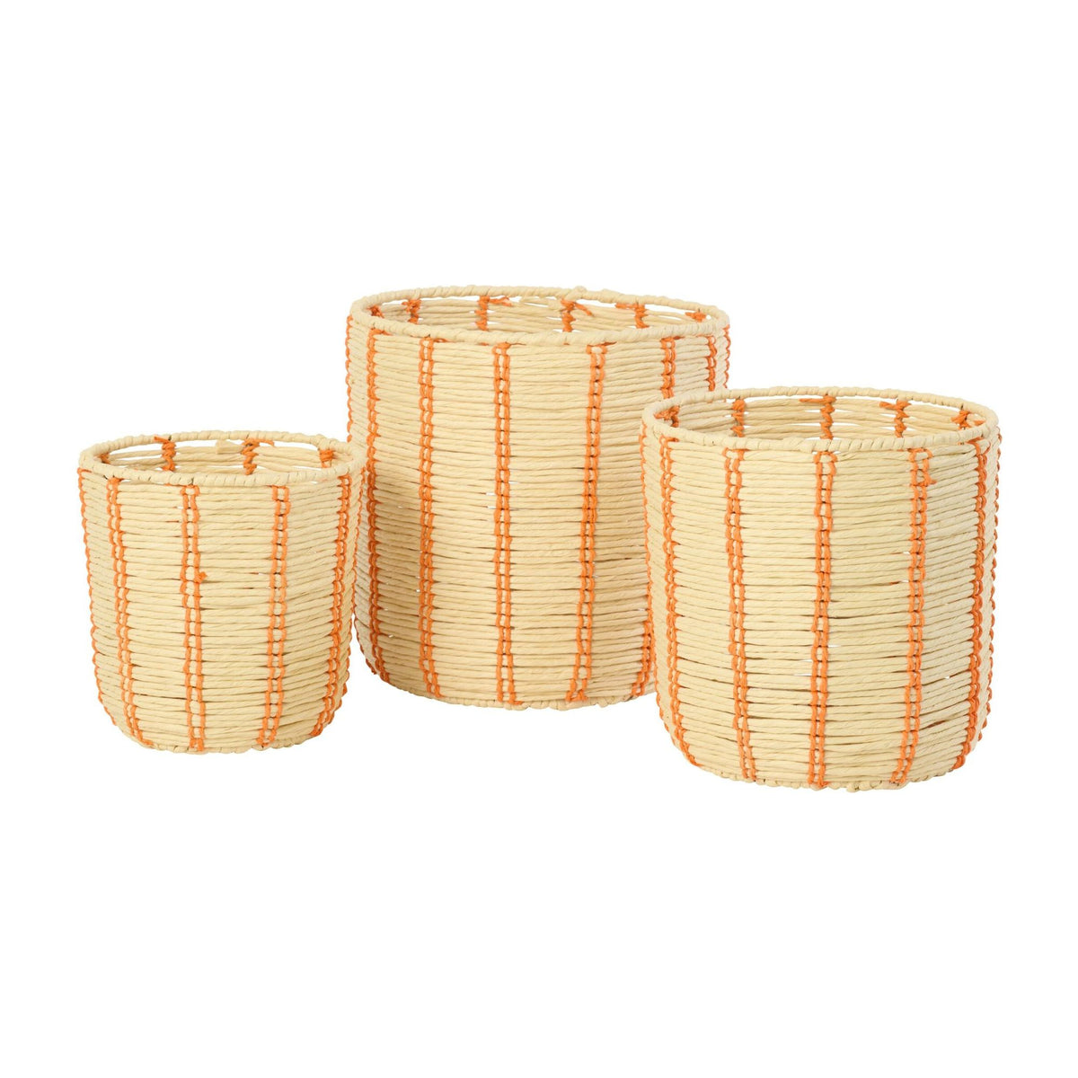 Cesti Rotondi in Carta Rigata Naturale/Arancione Set da 3 J-Line