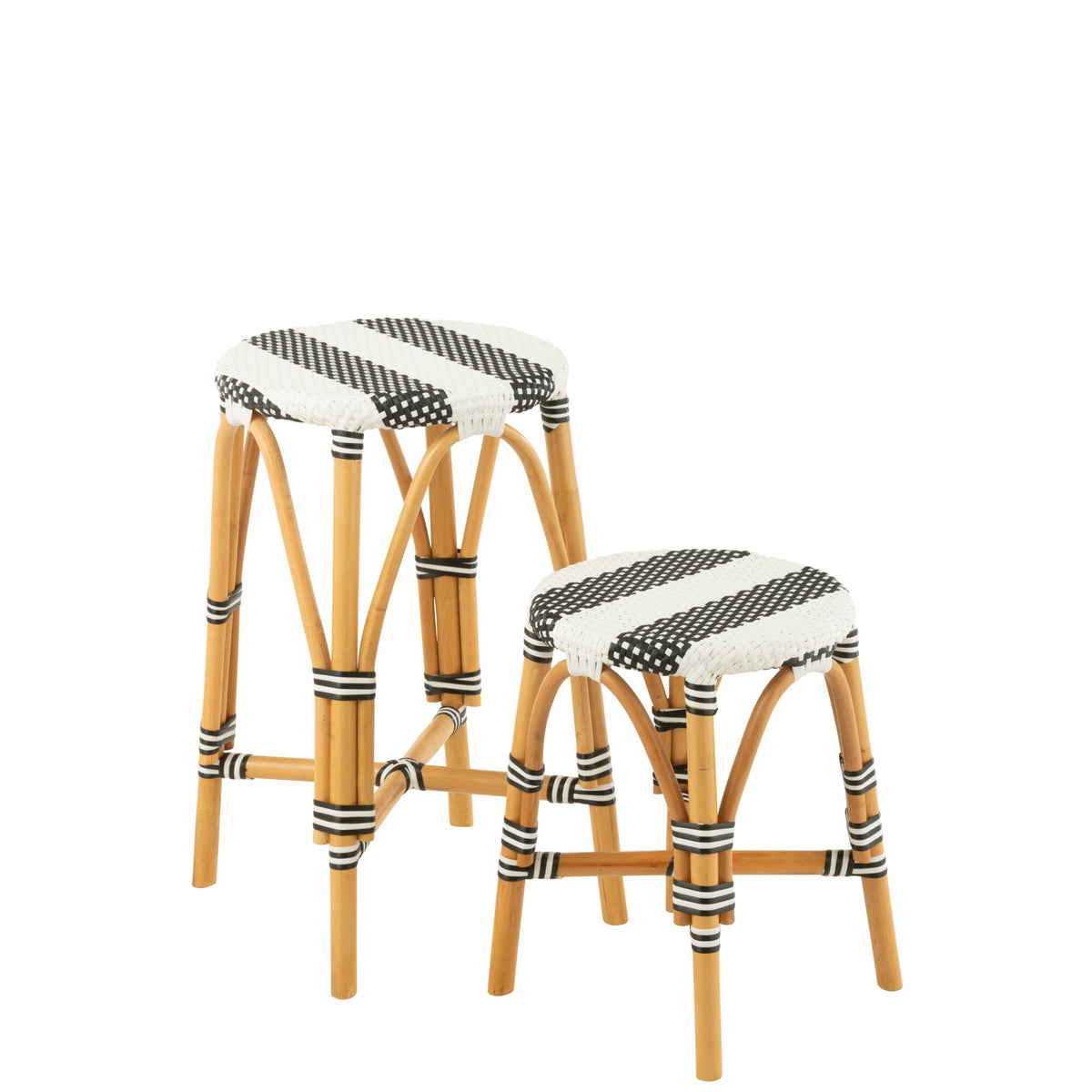 Sgabello da esterno Barkruk Live rotondo in rattan nero/bianco J-Line