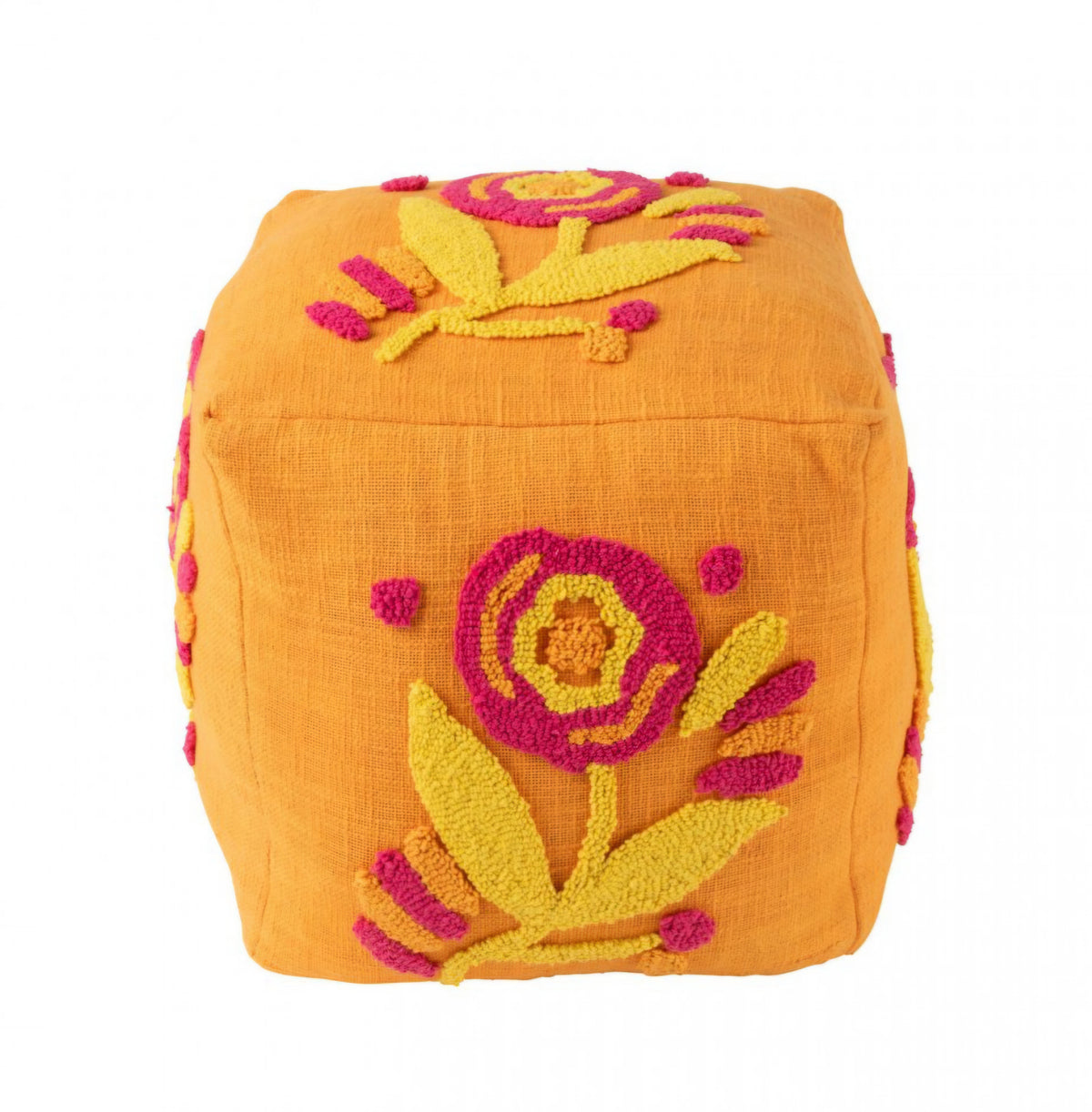 Pouf Quadrato Fiore Cotone Arancione/Rosa/Giallo J-Line