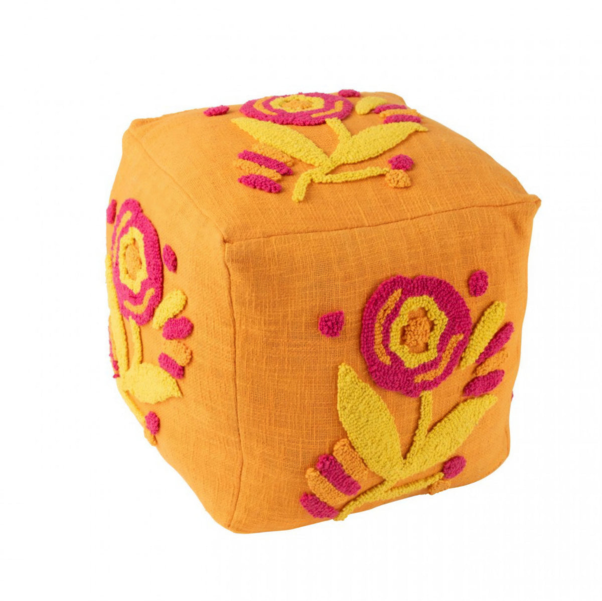 Pouf Quadrato Fiore Cotone Arancione/Rosa/Giallo J-Line