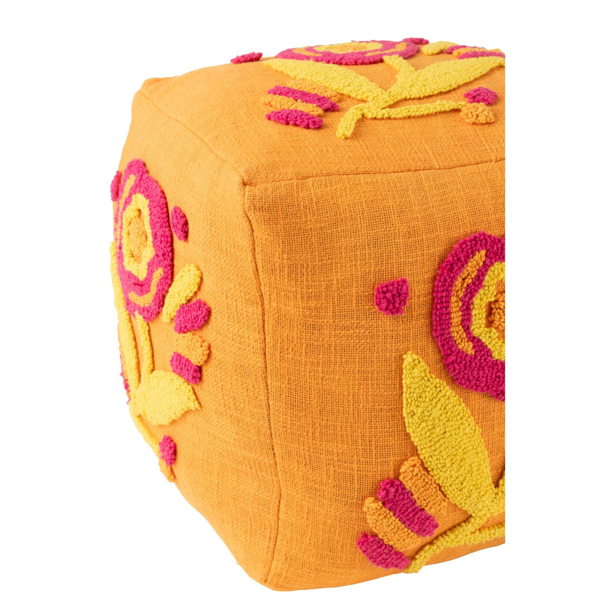 Pouf Quadrato Fiore Cotone Arancione/Rosa/Giallo J-Line