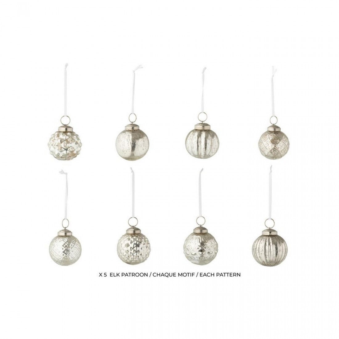 Scatola da 40 palline di Natale, 8 motivi, vetro color argento, J-Line