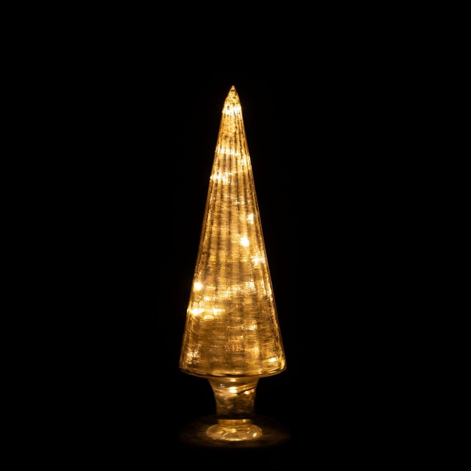 Albero di Natale in vetro girevole a LED color oro, set da 2, J-Line
