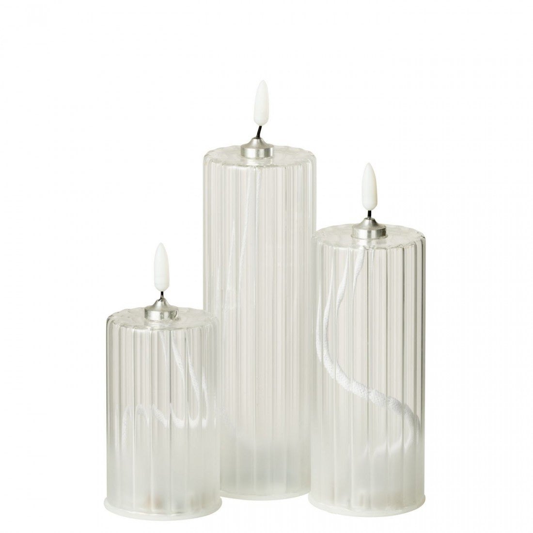 Set di 3 candele a LED in vetro trasparente a righe J-Line