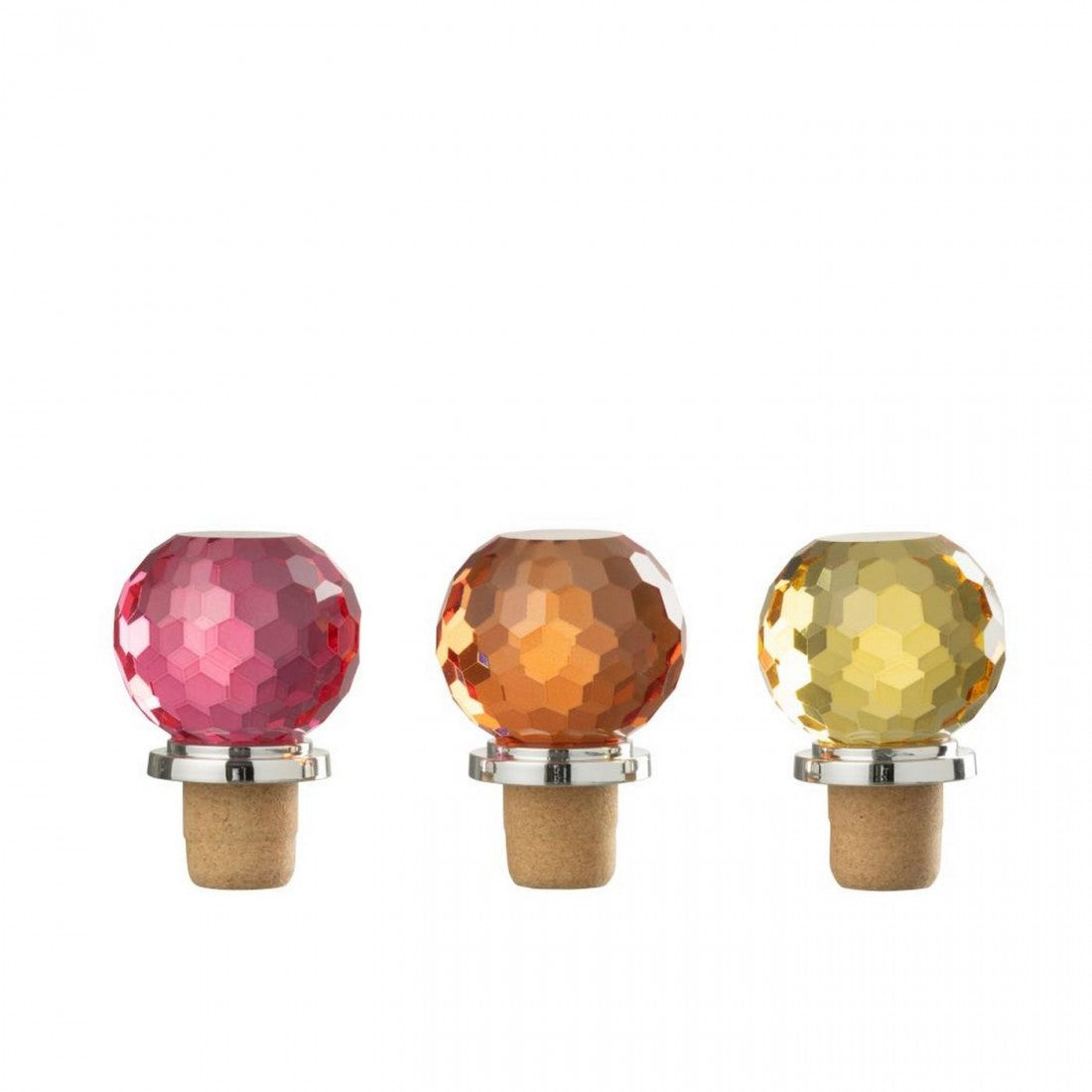Tappo per bottiglia a sfera in vetro giallo/arancione, assortimento da 3, J-Line