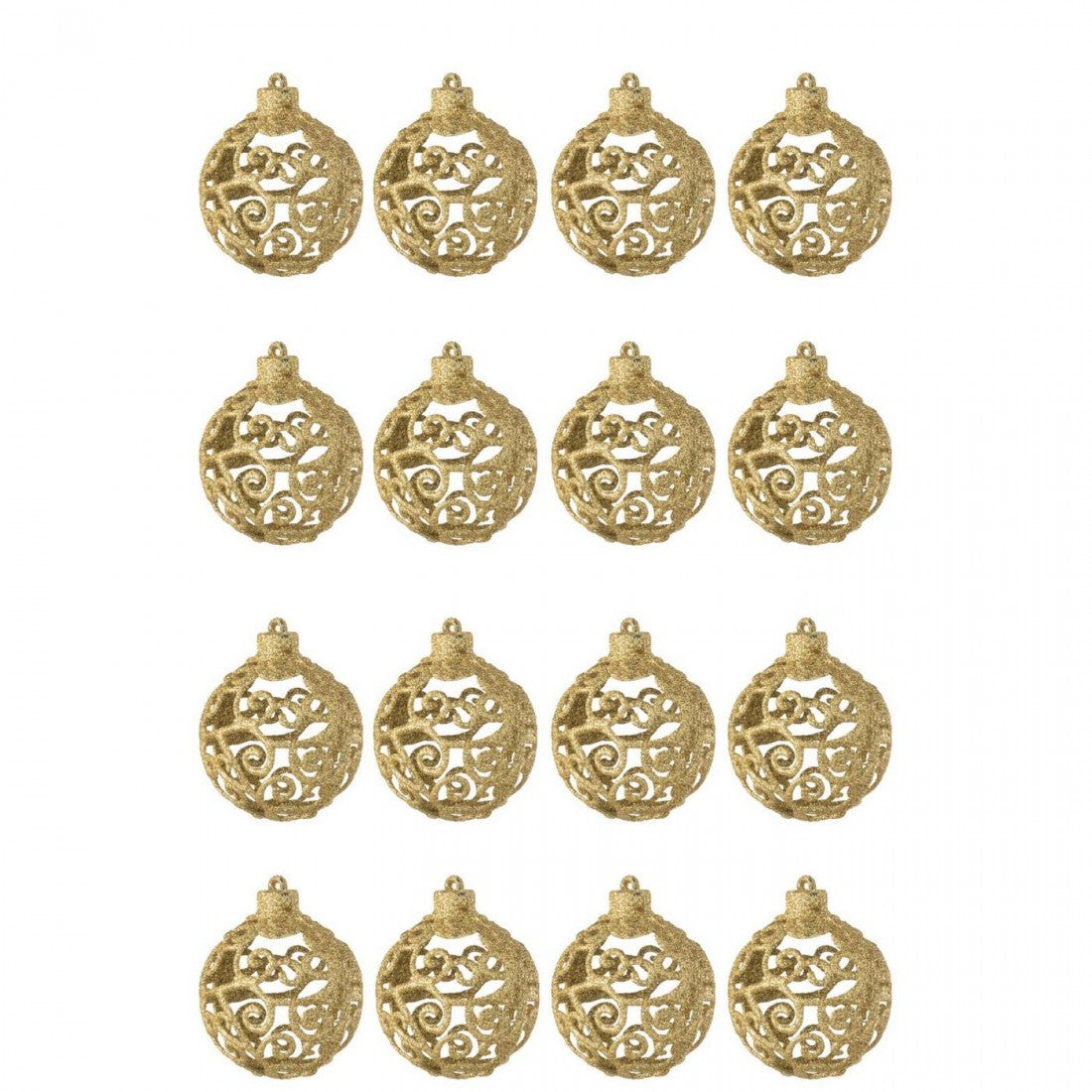 Scatola Da 16 Palline Di Natale Motivo Barocco Plastica Color Oro J-Line