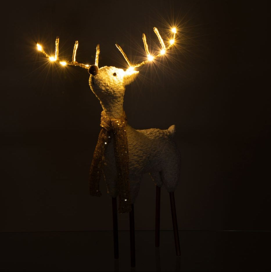 Set di 2 sciarpe con renna in poliestere bianco/color oro, H 75 cm, J-Line