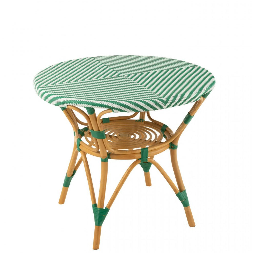 Tavolo da pranzo in rattan verde scuro/bianco J-Line