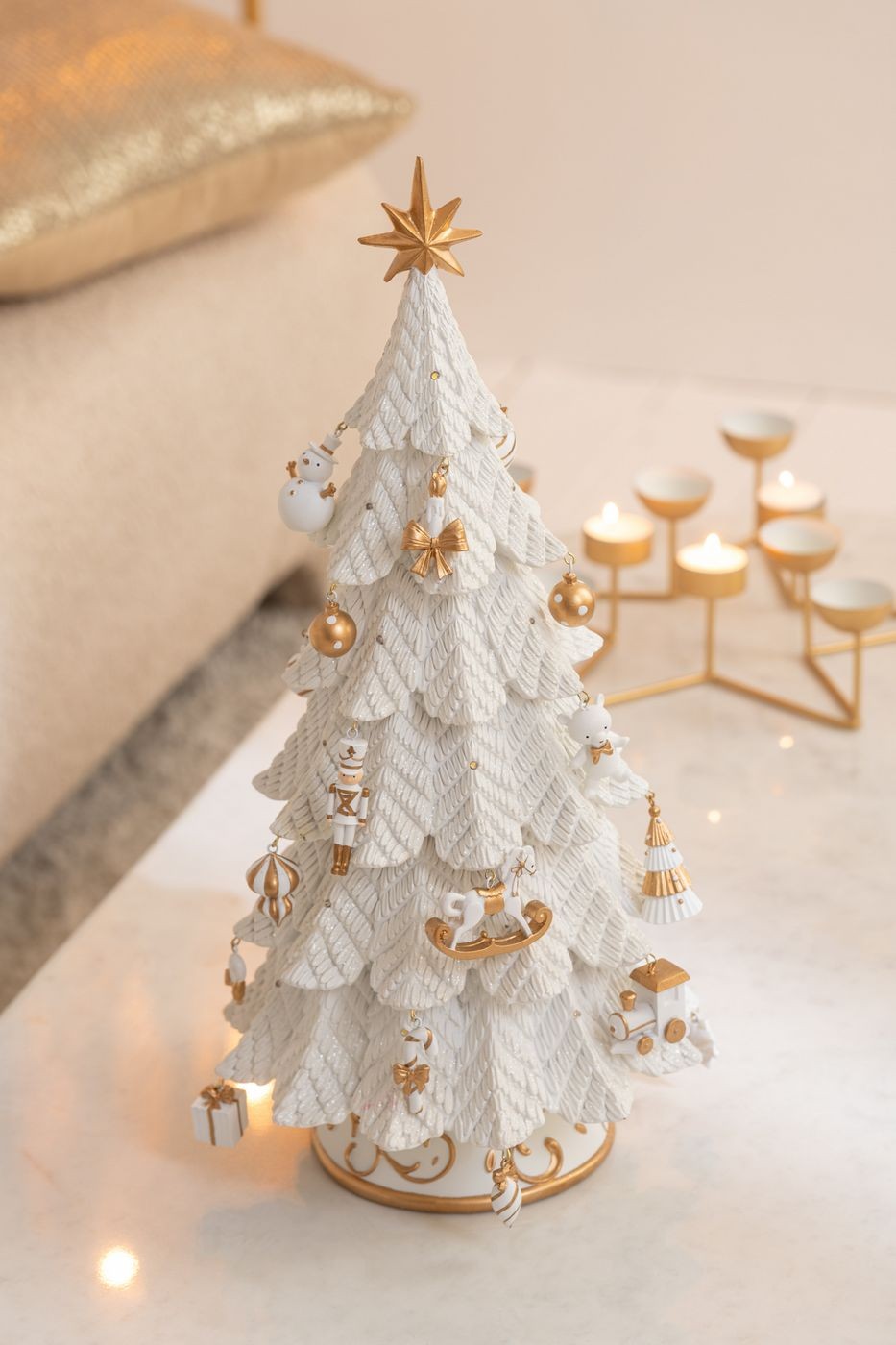 Ornamenti per albero di Natale in resina bianca/oro, grandi, H 63 cm, J-Line