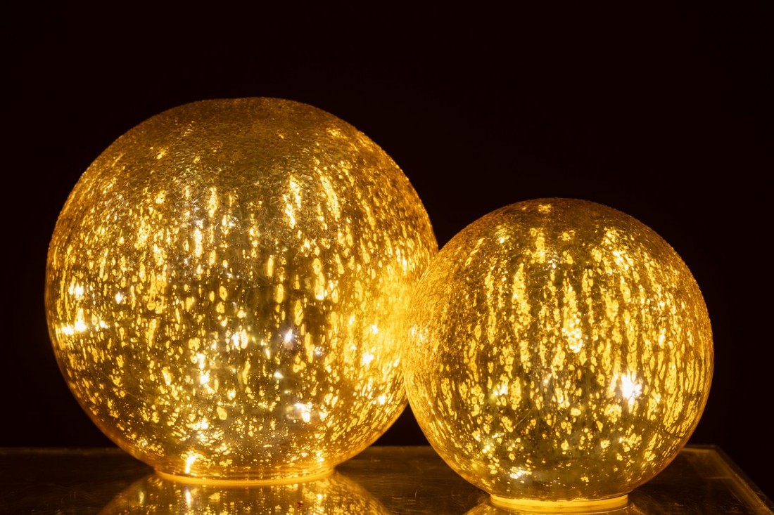 Sfera LED in vetro craquelé color oro, set da 2, J-Line