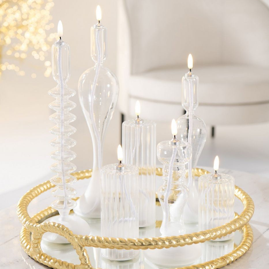 Set di 3 candele a LED in vetro trasparente a righe J-Line