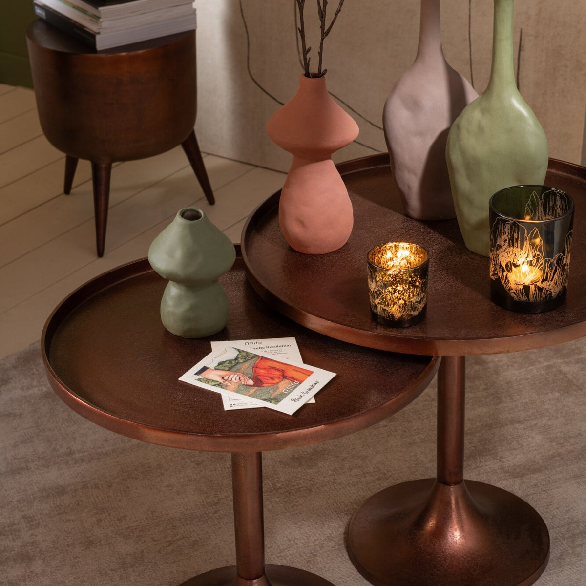 Set di 2 tavolini in alluminio color bronzo J-Line