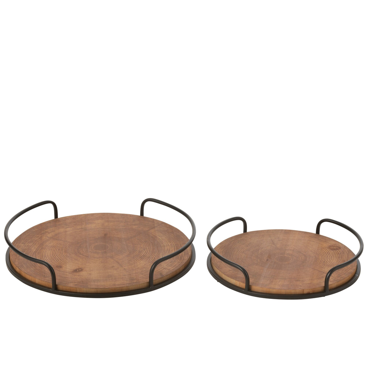 Set di 2 Vassoi Rotondi MDF/Ferro Naturale/Nero J-Line