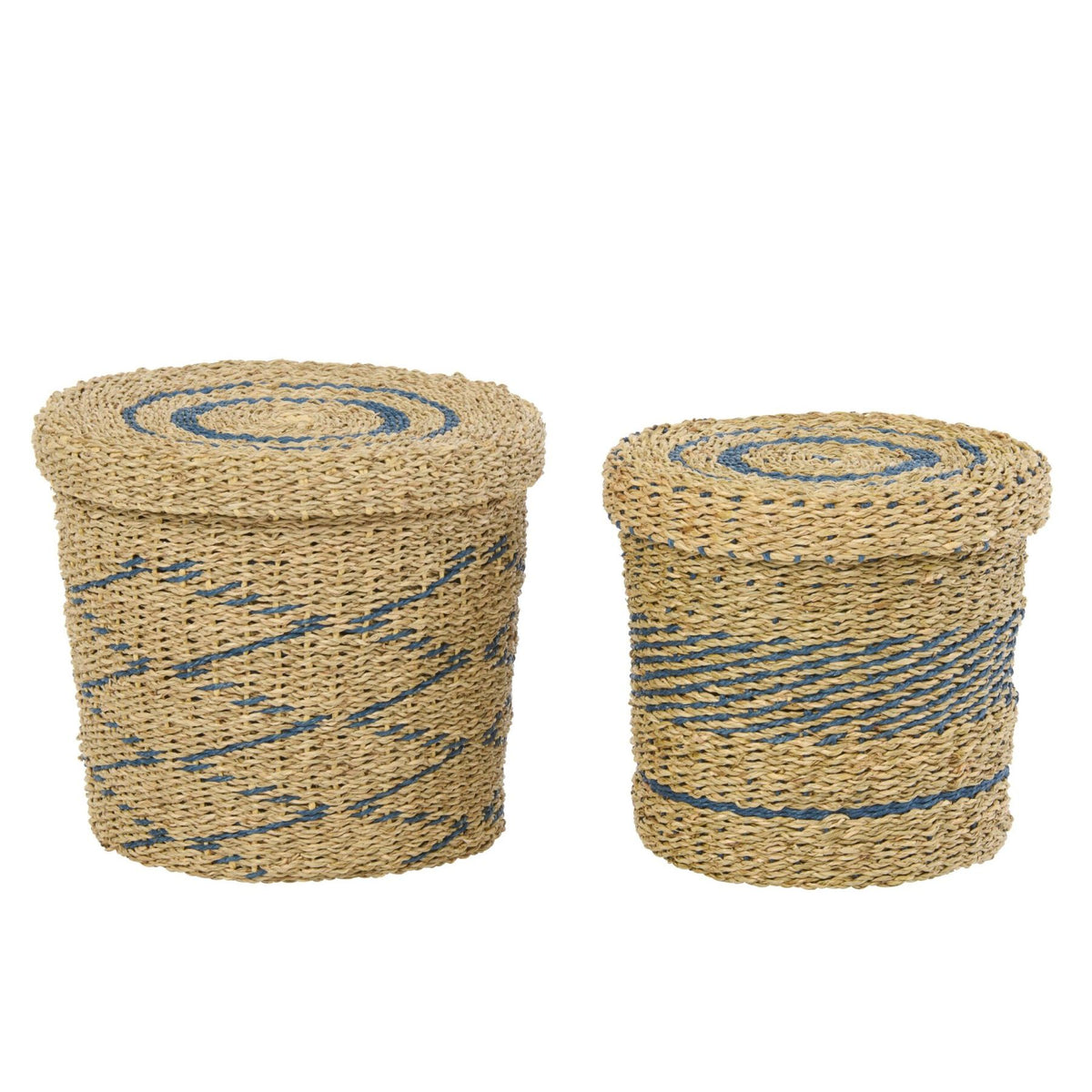 Set di 2 Cesti + Coperchio Rigati Carta Naturale/Blu J-Line
