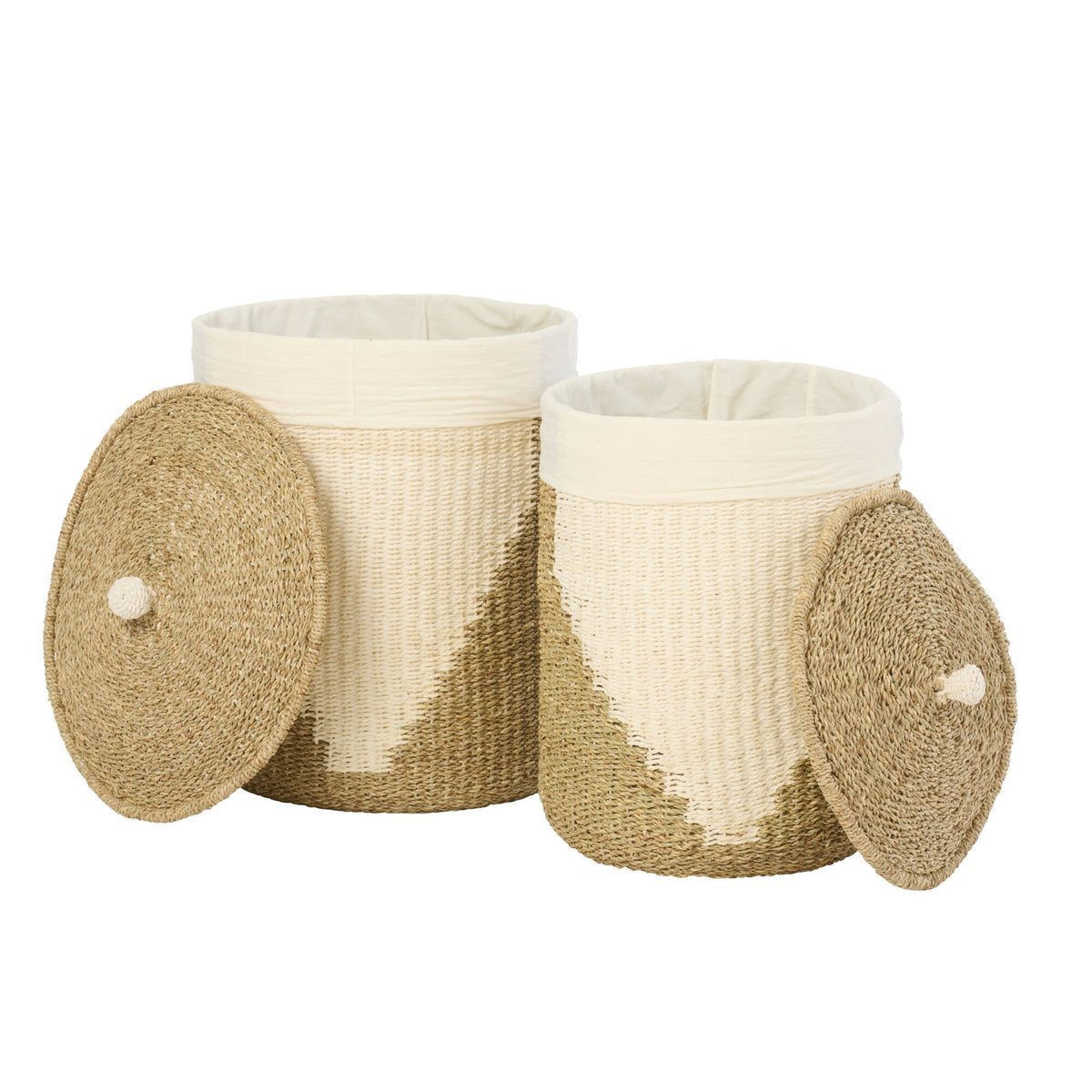 Set di 2 cesti + coperchio in carta bianco/naturale J-Line
