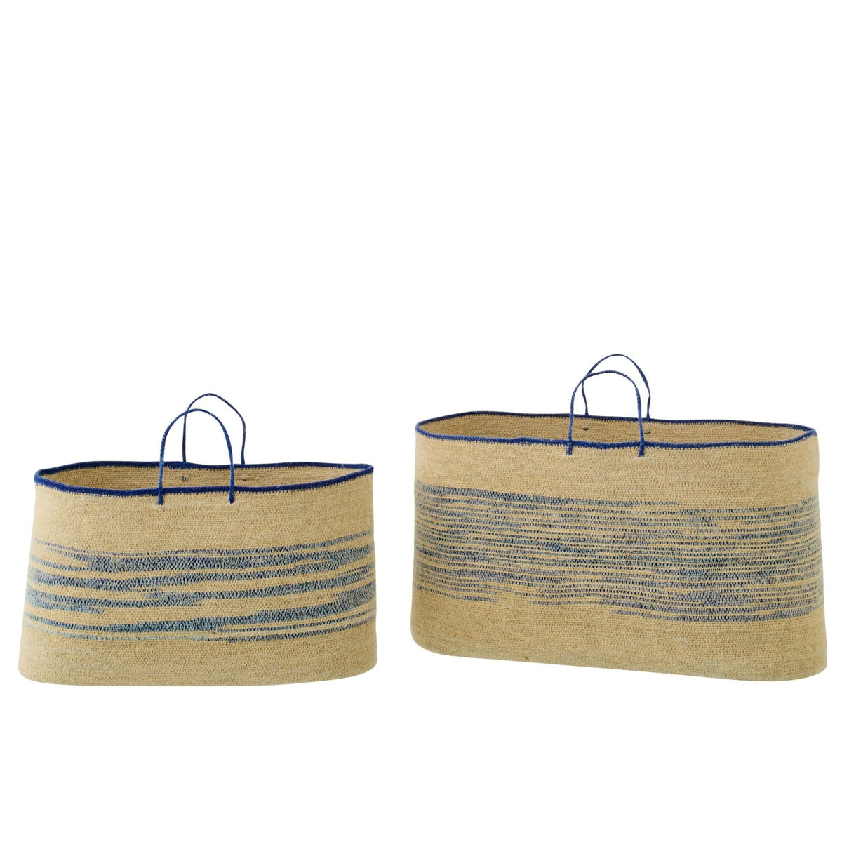 Set di 2 cesti con manico a righe in erba marina naturale/blu J-Line