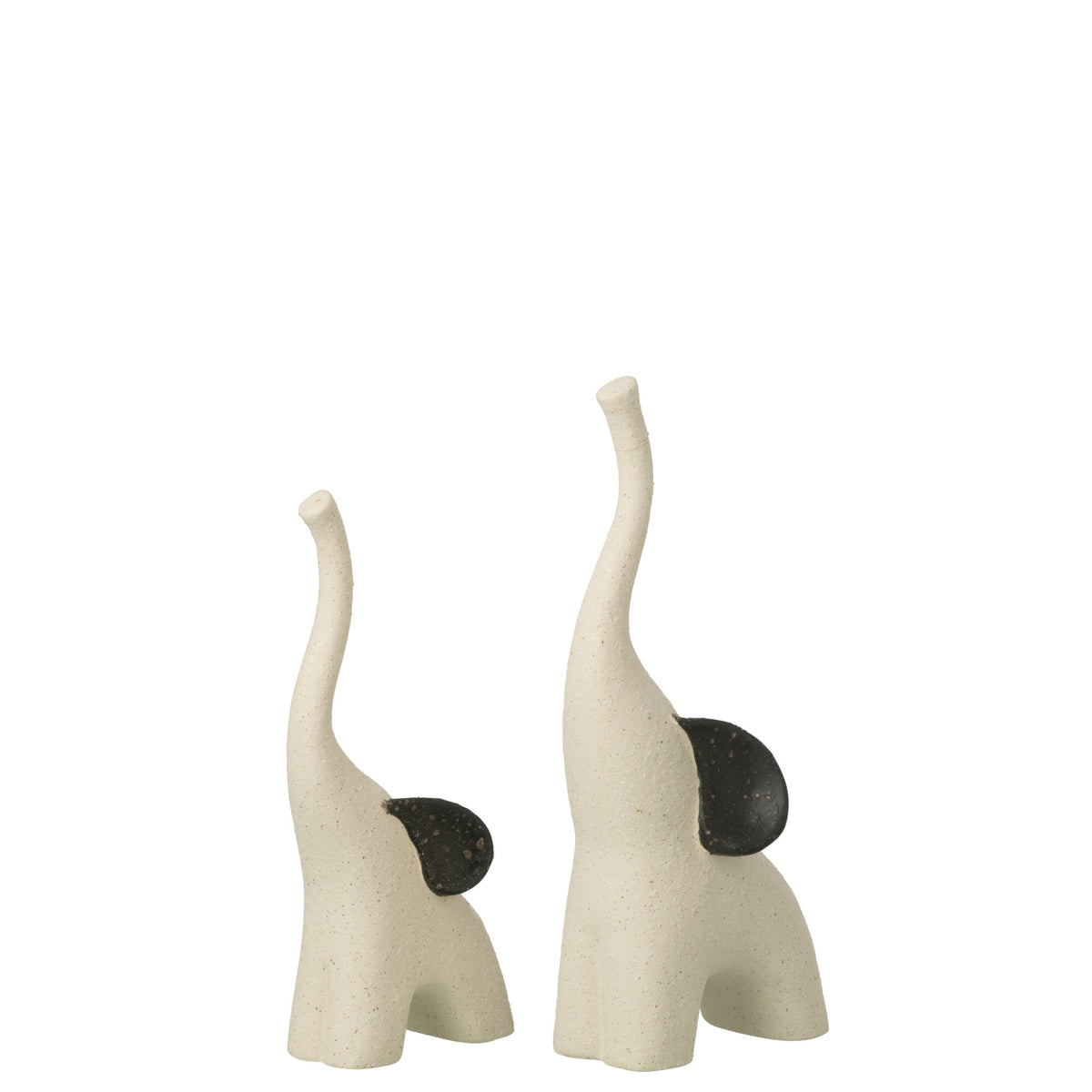 Set di 2 Elefanti Moderni in Gres Bianco Sporco/Nero J-Line