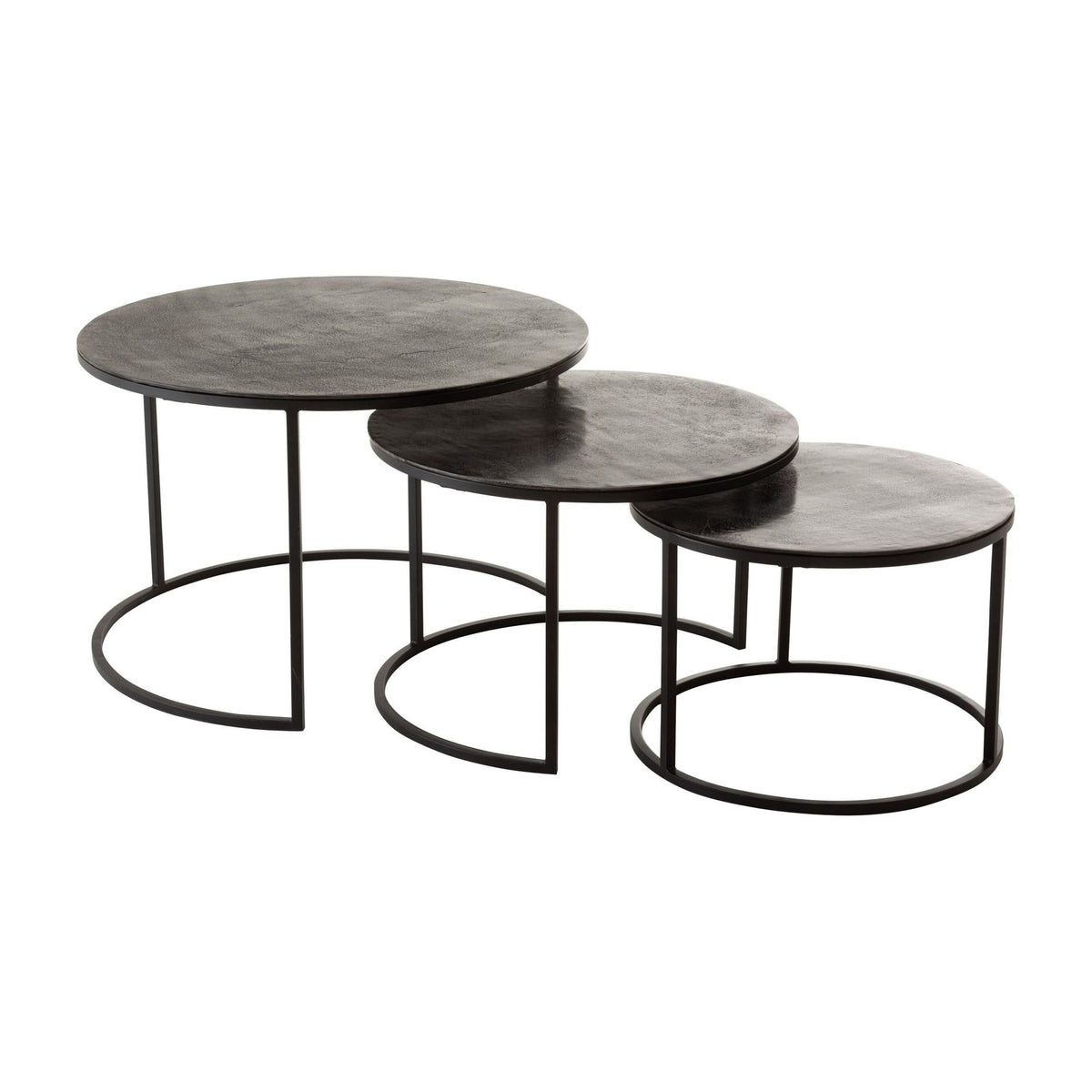 Set di 3 tavolini rotondi in alluminio ossidato/ferro nero anticato J-Line