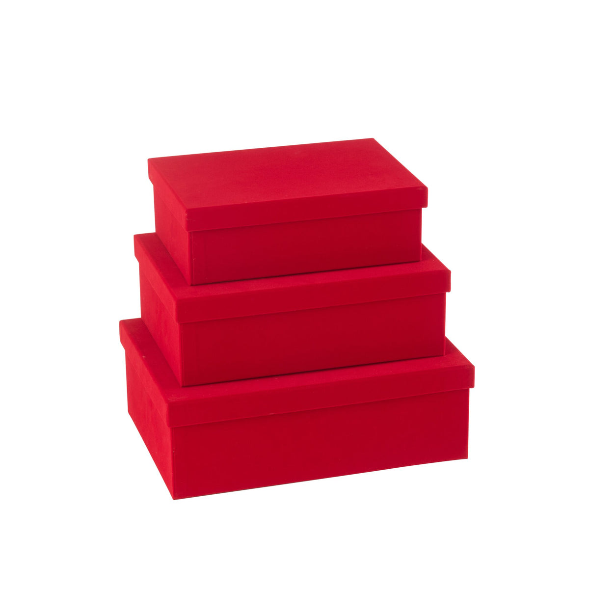 Set di 3 scatole rettangolari in carta velour rossa J-Line