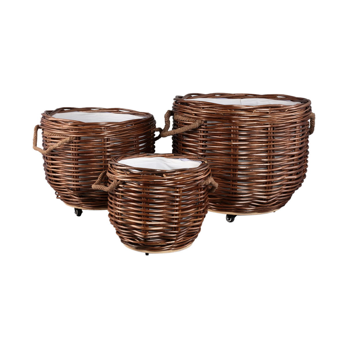 Set di 3 cesti Darrett Willow marroni con ruote PTMD
