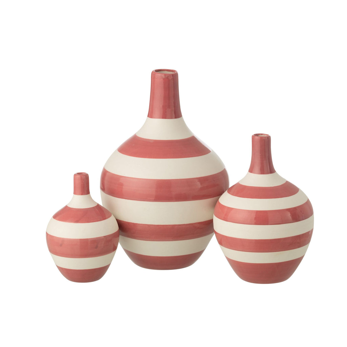 Set di 3 vasi in porcellana a righe bianche/rosa J-Line