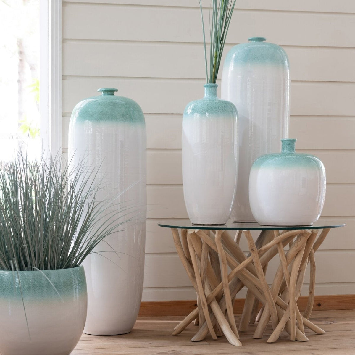 Vaso in ceramica verde menta/bianco J-Line