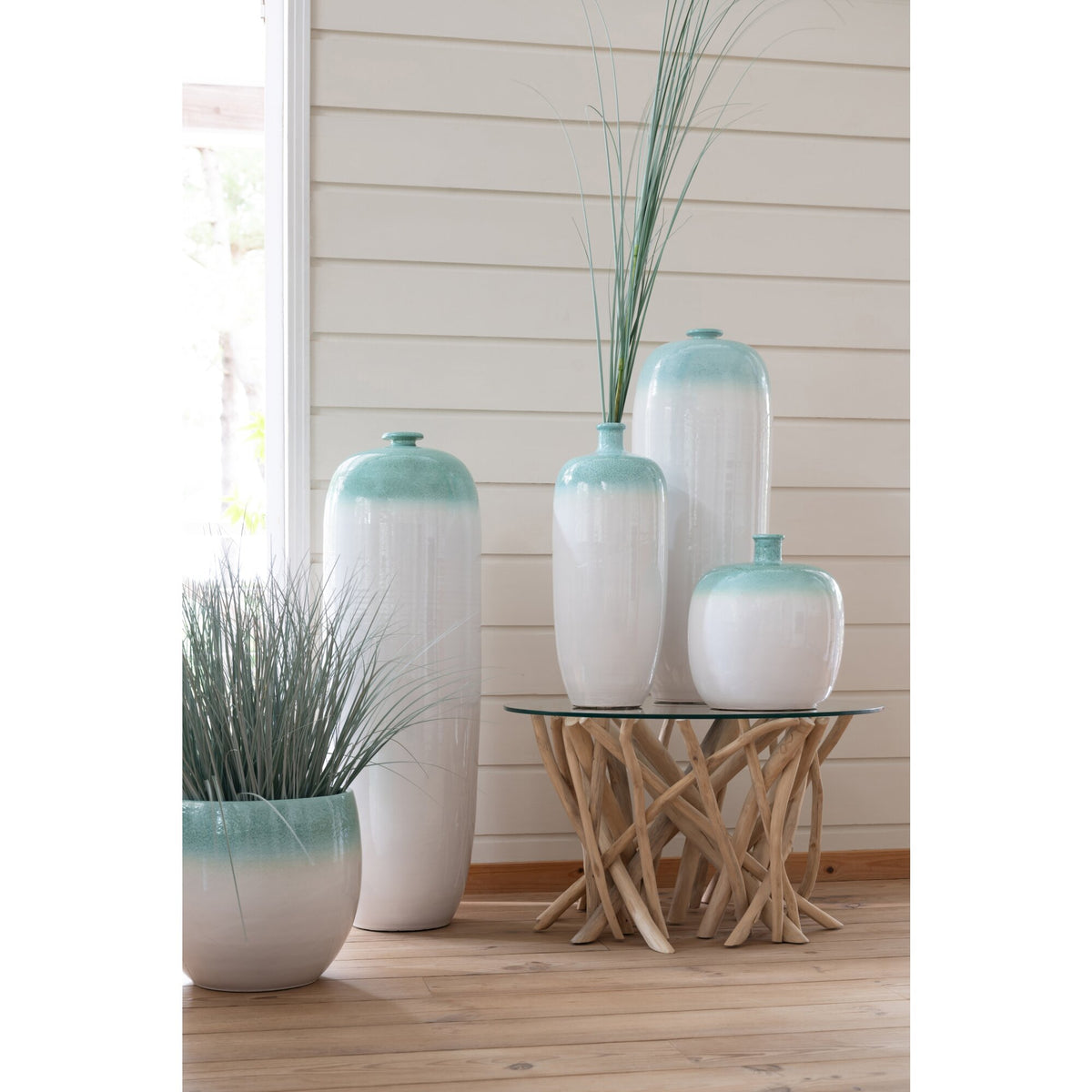 Vaso da terra in ceramica verde menta/bianco Large J-Line