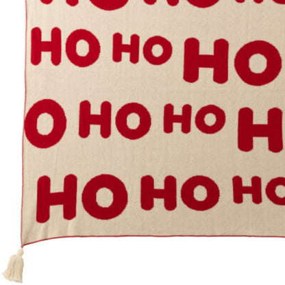 Set natalizio con plaid e cuscini HoHoHo rosso/bianco J-Line