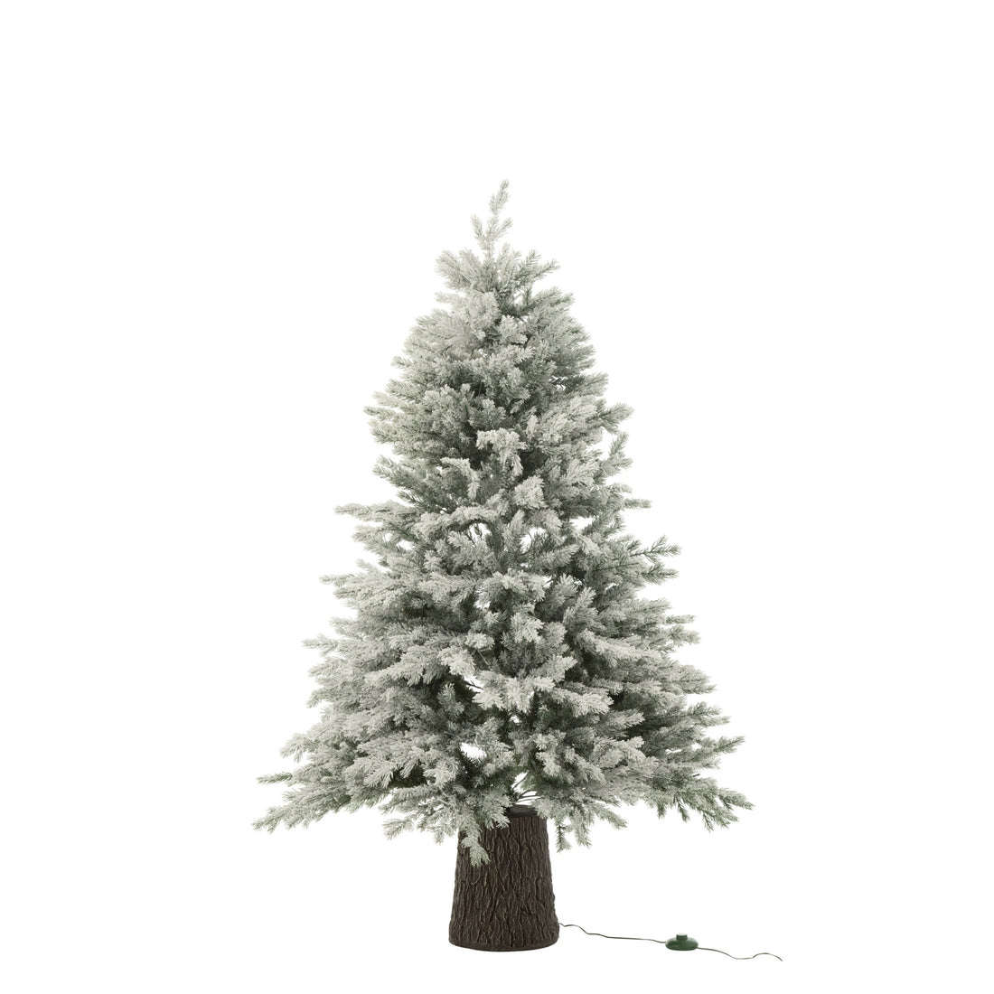 Albero di Natale 600 LED Base in Legno Nevoso Artificiale Verde Scuro J-Line