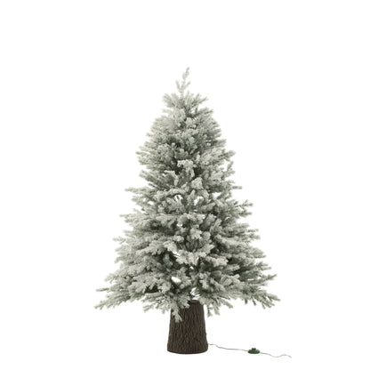 Albero di Natale 600 LED Base in Legno Nevoso Artificiale Verde Scuro J-Line